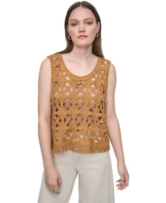 DKNY Jeans - Petite Scoop-Neck Sleeveless Crochet Top