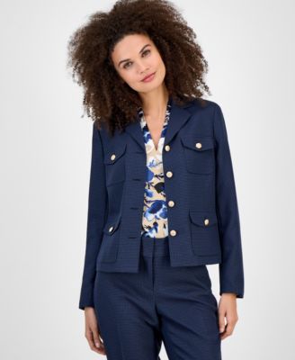 Kasper - Mini-Check-Print Button-Front Jacket, Regular & Petite