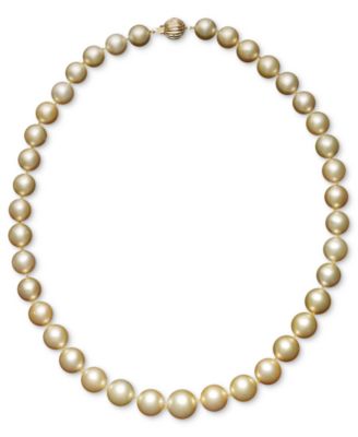Macy's - Pearl Necklace, 18" 14k Gold Cultured Golden South Sea Pearl Graduated Strand (10-12-1/2mm)