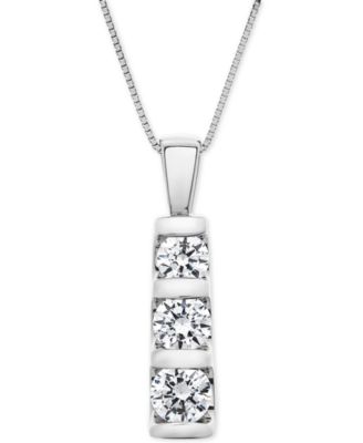 Macy's - Diamond Graduated Three-Stone Pendant Necklace (1 ct. t.w.), 18" + 2" extender