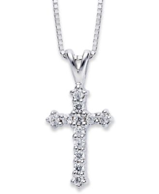 Macy's - Diamond Cross 18" Pendant Necklace (1/10 ct. t.w.) in 14k Gold