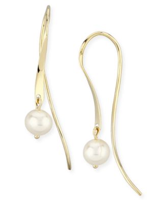 Macy's - Mini Sweep Pearl (5 mm) Drop Earrings Set in 14k Yellow Gold