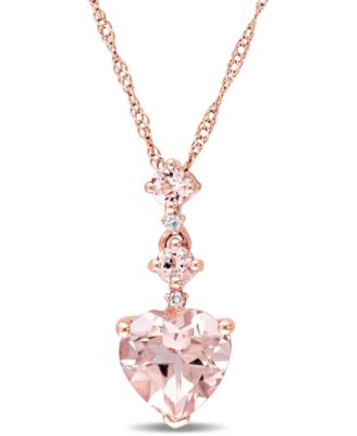 Macy's - Morganite (1-1/4 ct. t.w.) & Diamond Accent Tiered Heart 17" Pendant Necklace in 10k Rose Gold
