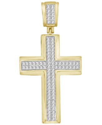 Macy's - Men's Diamond (1/3 ct. t.w.) Cross Pendant in 10K White or Yellow Gold