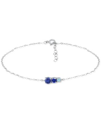 Giani Bernini - Blue Cubic Zirconia Graduating Three Stone Chain Ankle Bracelet in Sterling Silver