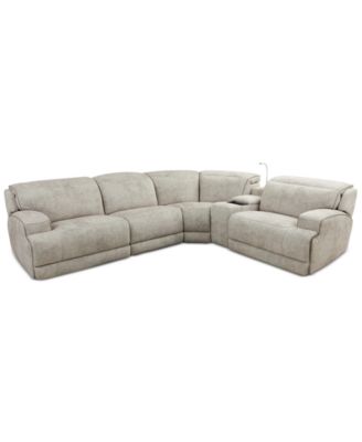 Furniture - Sebaston 5-Pc. Fabric Sectional with 3 Power Motion Recliners and 1 USB Console
