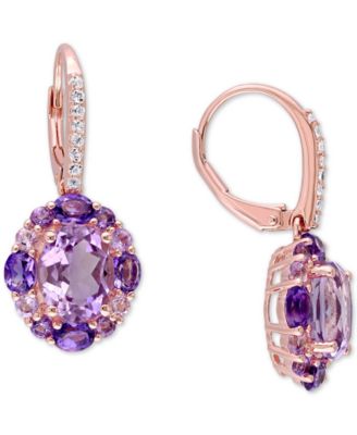 Macy's - Amethyst (1-1/3 ct. t.w.) & White Topaz (1/6 ct. t.w.) Cluster Leverback Drop Earrings