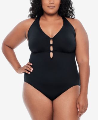 Lauren Ralph Lauren - Plus Size Tummy-Control Shaping Plunge One-Piece Swimsuit