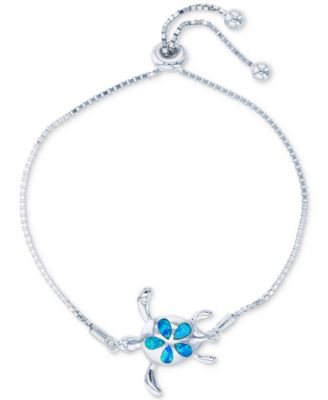 Macy's - Lab-Created Blue Opal Turtle Bolo Bracelet in Sterling Silver