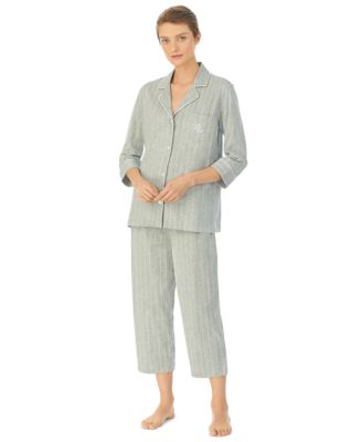 Lauren Ralph Lauren - 3/4 Sleeve Classic Notch Collar Top and Capri Pajama Pants