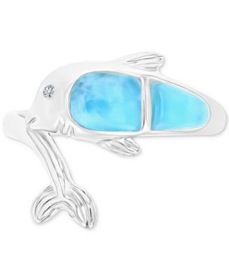 Macy's - Larimar & Lab-Grown White Sapphire (1/20 ct. t.w.) Ring in Sterling Silver