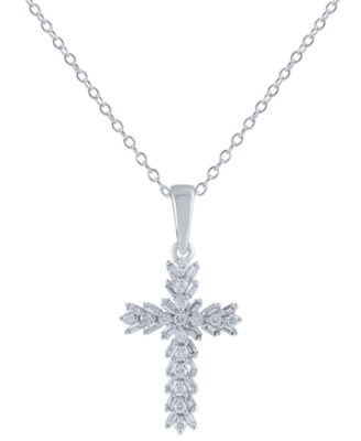 Macy's - Diamond Baguette & Round Cross 18" Pendant Necklace (1/4 ct. t.w.) in 14k White Gold