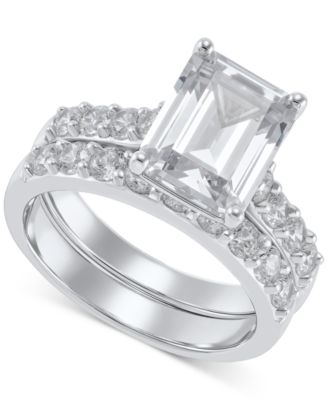 Arabella - 2-Pc. Set Cubic Zirconia Emerald-Cut Ring & Matching Band in Sterling Silver
