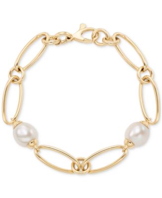 Macy's - Cultured Freshwater Pearl (9-3/4 x 10-3/4mm) Oval Link Bracelet in 14k Gold-Plated Sterling Silver