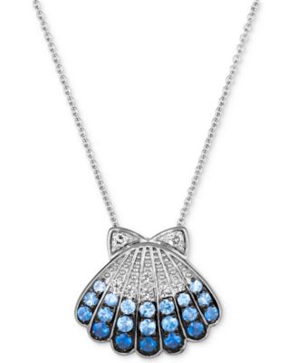 Le Vian - Multi-Sapphire (5/8 ct. t.w.) & Nude Diamond (1/20 ct. t.w.) Shell Pendant Necklace in 14k White Gold, 18" + 2" extender