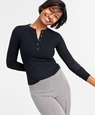 On 34th - Women's Long-Sleeve Knit Henley Shirt, Created for Macy's