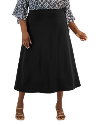 Kasper - Plus Size Solid Pull-On Seamed Midi Skirt