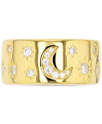 Macy's - Cubic Zirconia Crescent Moon & Stars Wide Width Band in 14k Gold-Plated Sterling Silver