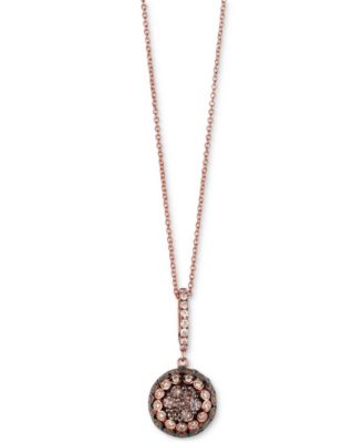 Le Vian - Chocolate Diamond & Vanilla Diamond Halo Cluster 18" Pendant Necklace (7/8 ct. t.w.) in 14k Rose Gold