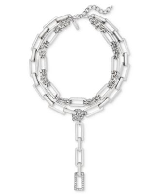 I.N.C. International Concepts - Silver-Tone Pav&eacute; Link Layered Lariat Necklace, 18" + 3" extender