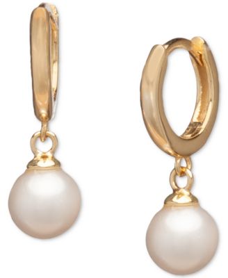 Macy's - Cultured Freshwater Pearl (6 mm) Hoop Dangle Drop Earrings in 18k Gold-Plated Sterling Silver