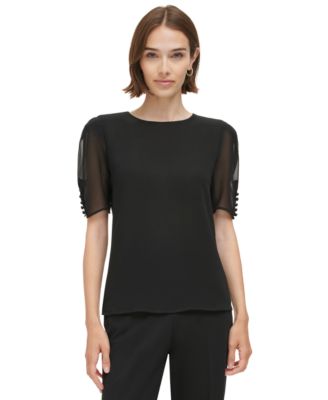 Calvin Klein - Women's Elbow-Length Button-Sleeve Top
