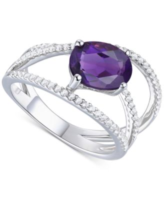 Macy's - Amethyst (1-3/4 ct. t.w.) & Lab-Grown White Sapphire (3/8 ct. t.w.) Openwork Statement Ring in Sterling Silver (Also in Blue Topaz)
