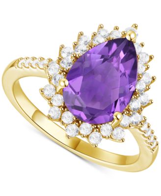 Macy's - Amethyst (2-1/2 ct. t.w.) & Lab-Grown White Sapphire (5/8 ct. t.w.) Pear Halo Ring in 14k Gold-Plated Sterling Silver (Also in Blue Topaz)