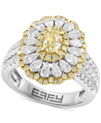 EFFY Collection - White Diamond (7/8 ct. t.w.) & Yellow Diamond (3/4  ct. t.w.) Flower Halo Ring in 14k Two-Tone Gold