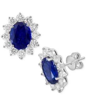 EFFY Collection - Lab Grown Sapphire (3-3/4 ct. t.w.) & Lab Grown Diamond (1-5/8 ct. t.w.) Halo Stud Earrings in 14k White Gold