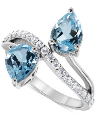 Macy's - Sky Blue Topaz (2-3/4 ct. t.w.) & White Zircon (1/4 ct. t.w.) Bypass Ring in Sterling Silver