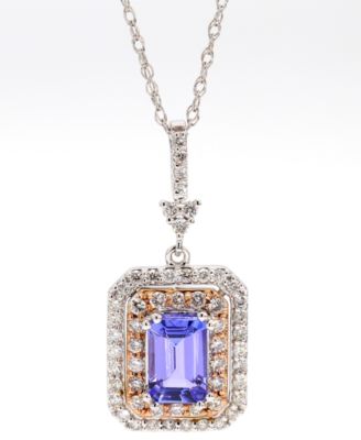 Macy's - Tanzanite (1/2 ct. t.w.) & Diamond (1/4 ct. t.w.) Halo 17" Pendant Necklace in 10k White & Rose Gold
