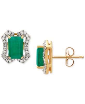 Macy's - Emerald (1-1/5 ct. t.w.) & Diamond (1/6 ct. t.w.) Stud Earrings (3/8 ct. t.w.) in 14k Gold