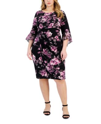 Connected - Plus Size Draped Side-Tab Chiffon Sheath Dress
