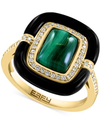 EFFY Collection - Malachite, Onyx, &  Diamond (1/5 ct. t.w.) Statement Ring in 14k Gold
