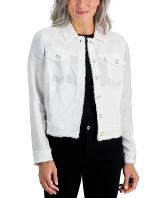 Charter Club - Petite Linen Frayed-Edge Jacket