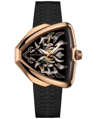 Hamilton - Men's Swiss Automatic Ventura Elvis80 Dragon Black Rubber Strap Watch 43x45mm