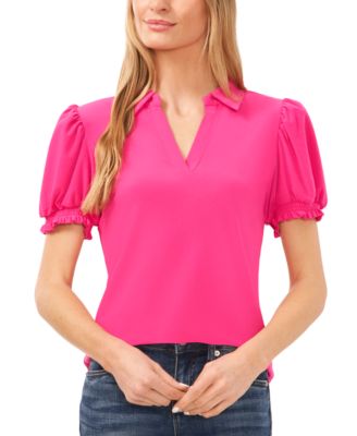 CeCe - Women's Collared Split-Neck Short-Sleeve Top