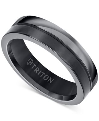Triton - Men's Two-Tone Textured Insert Wedding Band in Titanium