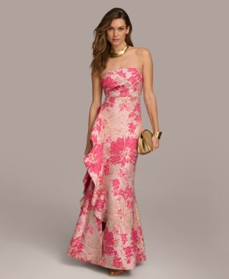 Donna Karan New York - Women's Floral-Jacquard Ruffled Strapless Gown