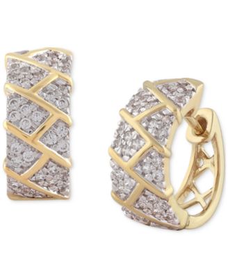 Macy's - Men's Diamond Brick Cluster Small Huggie Hoop Earrings (1/2 ct. t.w.) in 10k Gold, 0.6"