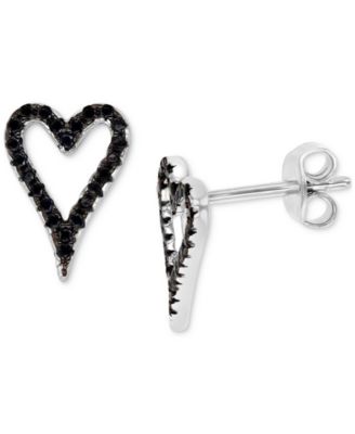 Macy's - Black Spinel Open Heart Stud Earrings (1/3 ct. t.w.) in Sterling Silver