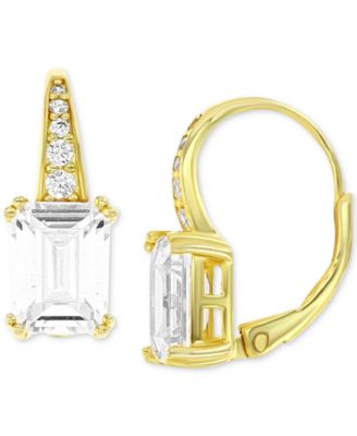 Macy's - Cubic Zirconia Emerald-Cut Leverback Earrings in 14k Gold-Plated Sterling Silver