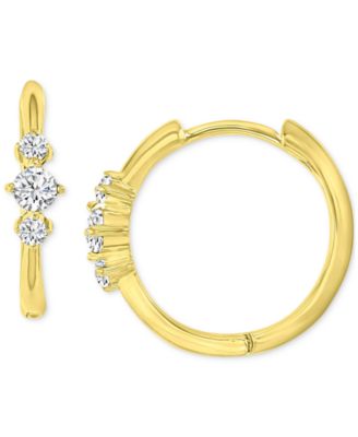 Macy's - Cubic Zirconia Three Stone Small Hoop Earrings in 14k Gold-Plated Sterling Silver, 0.63"