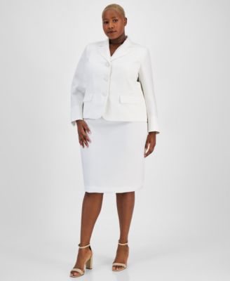 Le Suit - Plus Size Textured Two-Button Jacket & Skirt Suit