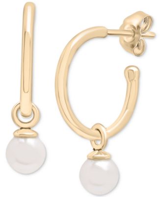 Audrey by Aurate - Cultured Freshwater Pearl (5mm) Dangle Small Hoop Earrings in Gold Vermeil