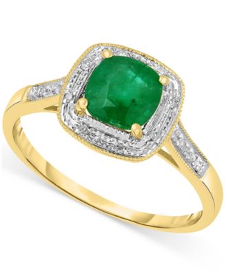 Macy's - Emerald (1-1/2 ct. t.w.) & Diamond (1/20 ct. t.w.) Cushion Halo Ring in 14k Gold