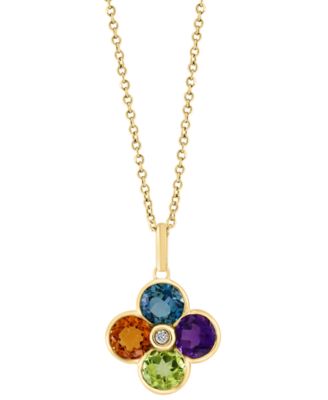 EFFY Collection - Multi-Gemstone (2-1/6 ct. t.w.) & Diamond Accent Flower 18" Pendant Necklace in 14k Gold