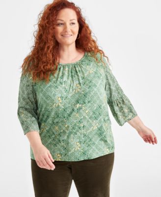 Style & Co - Plus Size Scandi Scoop-Neck 3/4-Sleeve Top