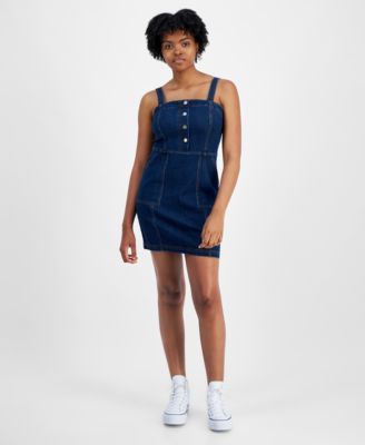 Tinseltown - Juniors' Denim Button-Front Utility-Pocket Dress